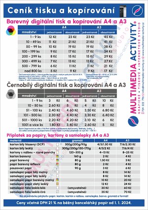 Ceník kopírování a tisku A4 a A3